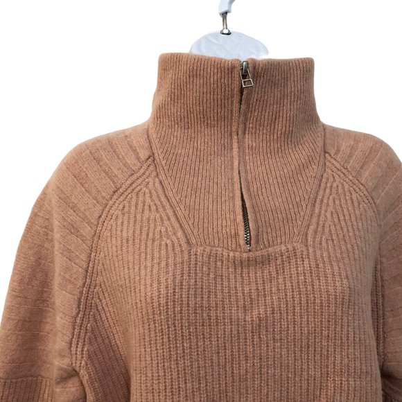 Frank & Oak Lambswool Blend Funnel Neck 1/2 Zip Sweater Top - Picture 2 of 5